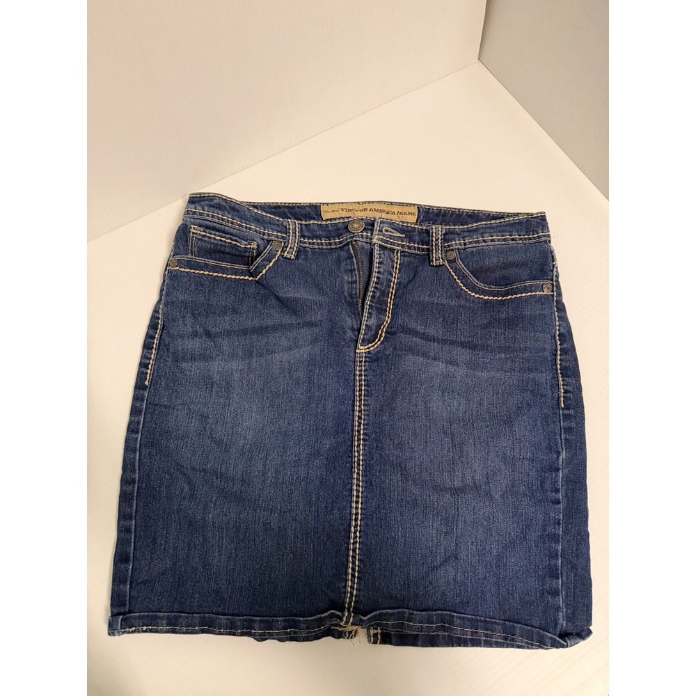 Nine West Vintage America Jeans Denim Mini Skirt Blue Contrast Stitch Sz 10/29